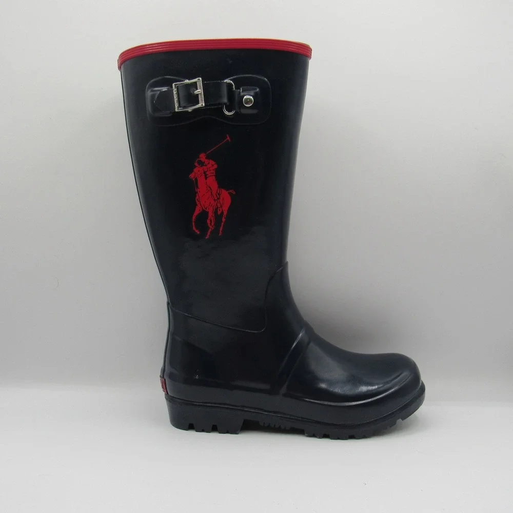 Polo Ralph Lauren Rain Boots Kids 2 Navy Blue Excellent Waterproof Big Pony Logo
